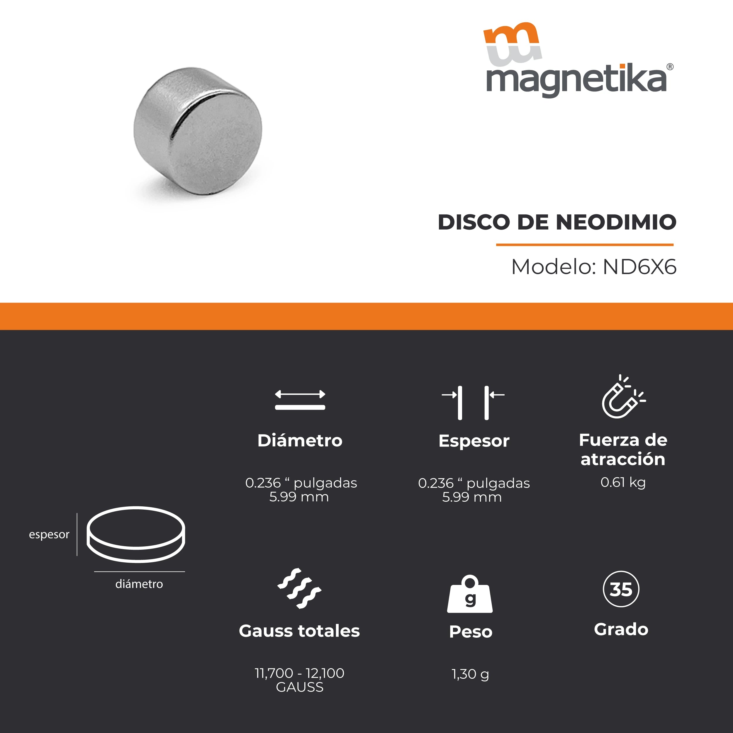 Imán de Neodimio Disco 0.236 x 0.236 in