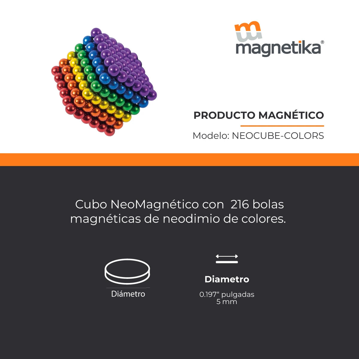 Cubo de Esferas Magnéticas de Colores 5mm (219 piezas)
