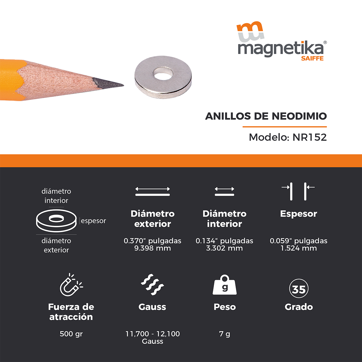 Iman De Neodimio Anillo 0.375" X 0.6"