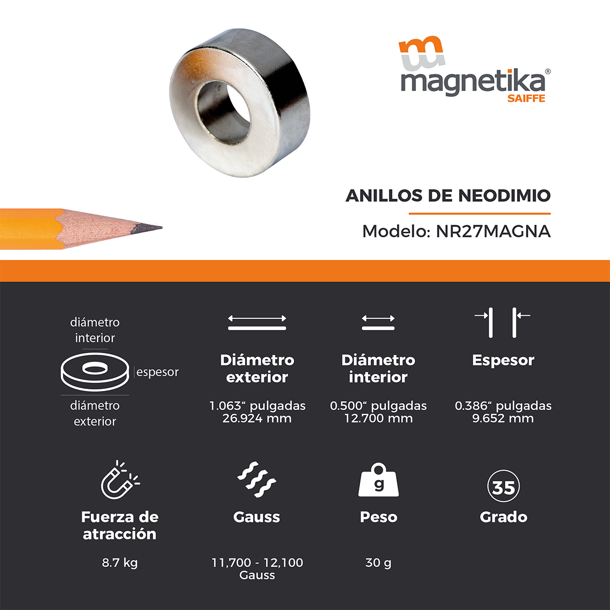 Iman De Neodimio Anillo 1.06" X 0.393"