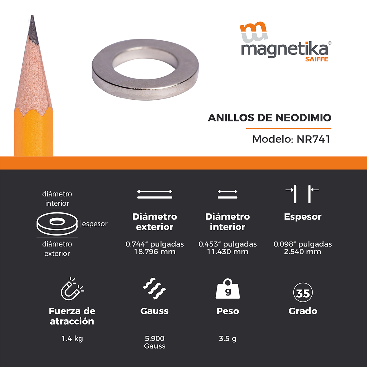 Iman De Neodimio Anillo 0.745" X 0.1"