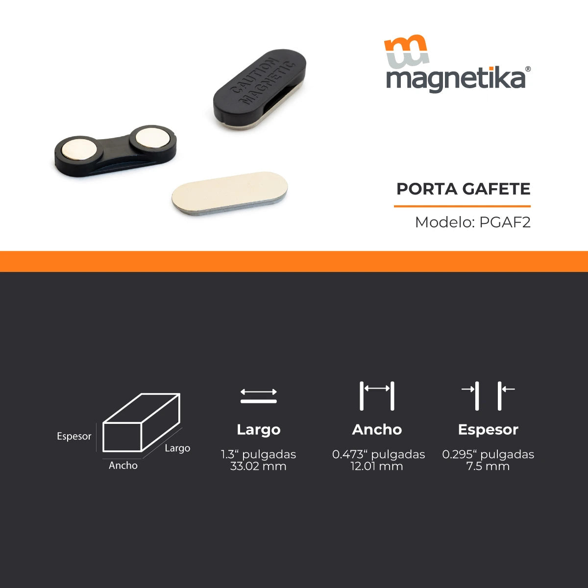 Porta Gafete Magnético (2 Imánes) 33 x 12 x 4.5 in