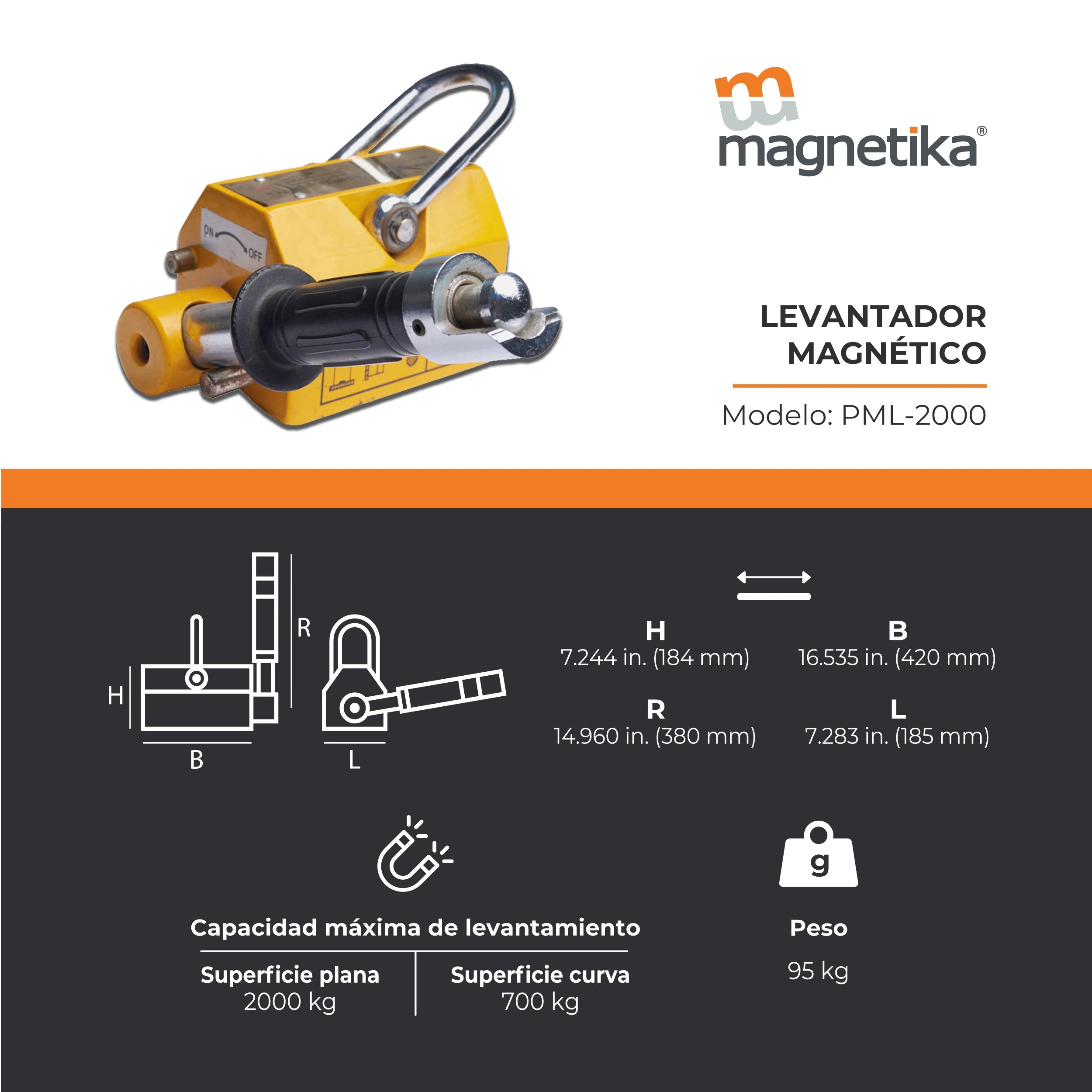 Levantador Magnético 2000 kgs