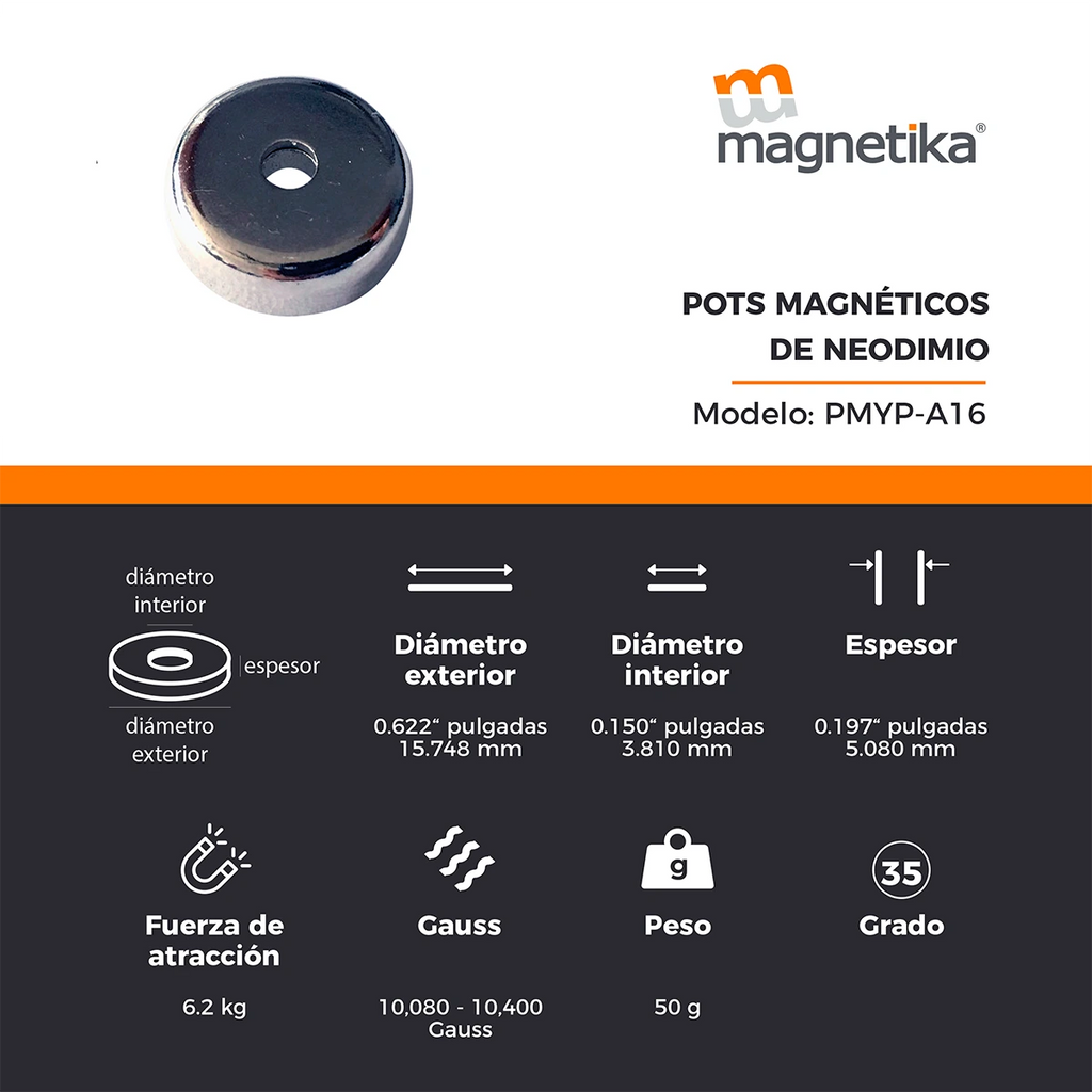 Pod Magnético con Imán de Neodimio 16mm x 5mm
