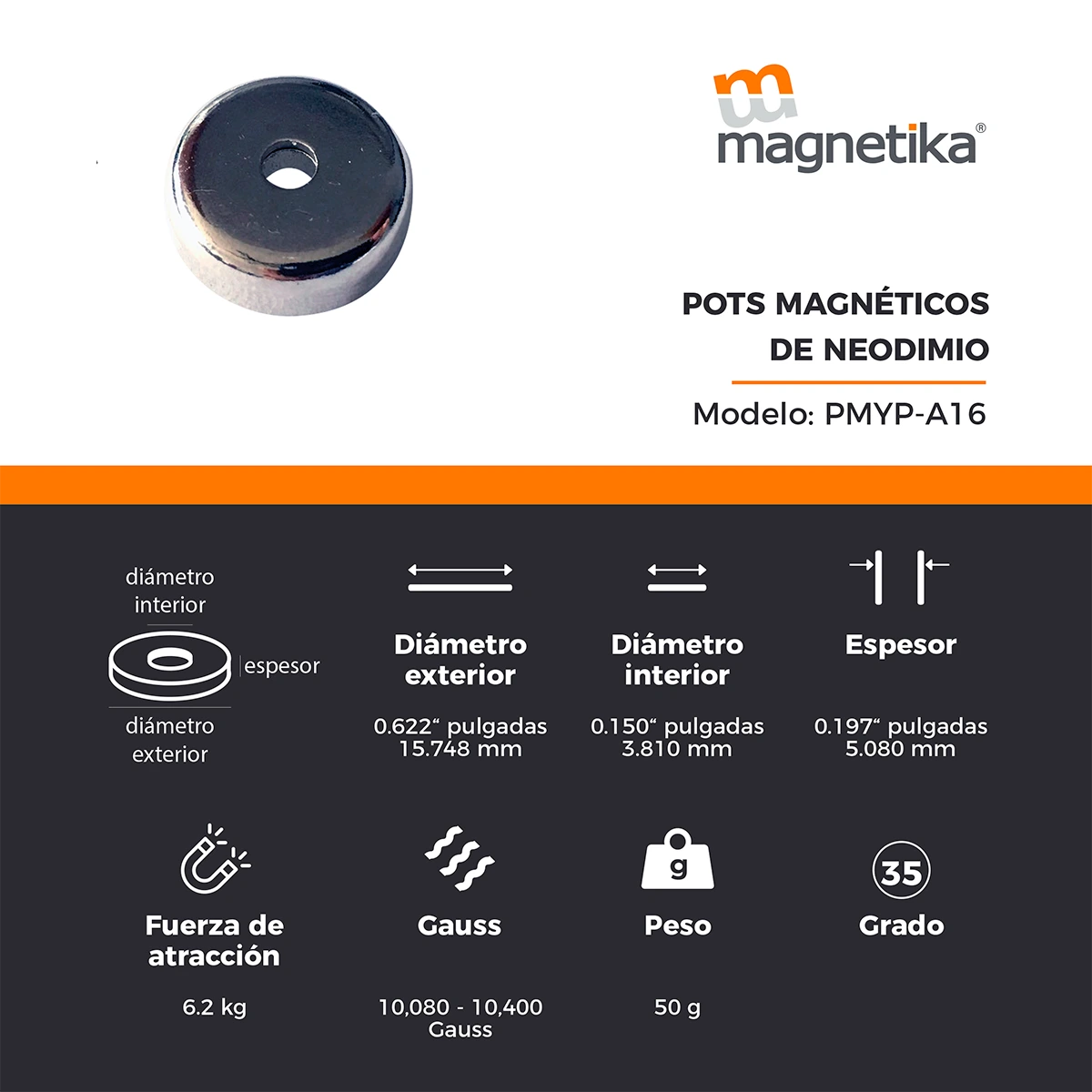 Pod Magnético con Imán de Neodimio 16mm x 5mm