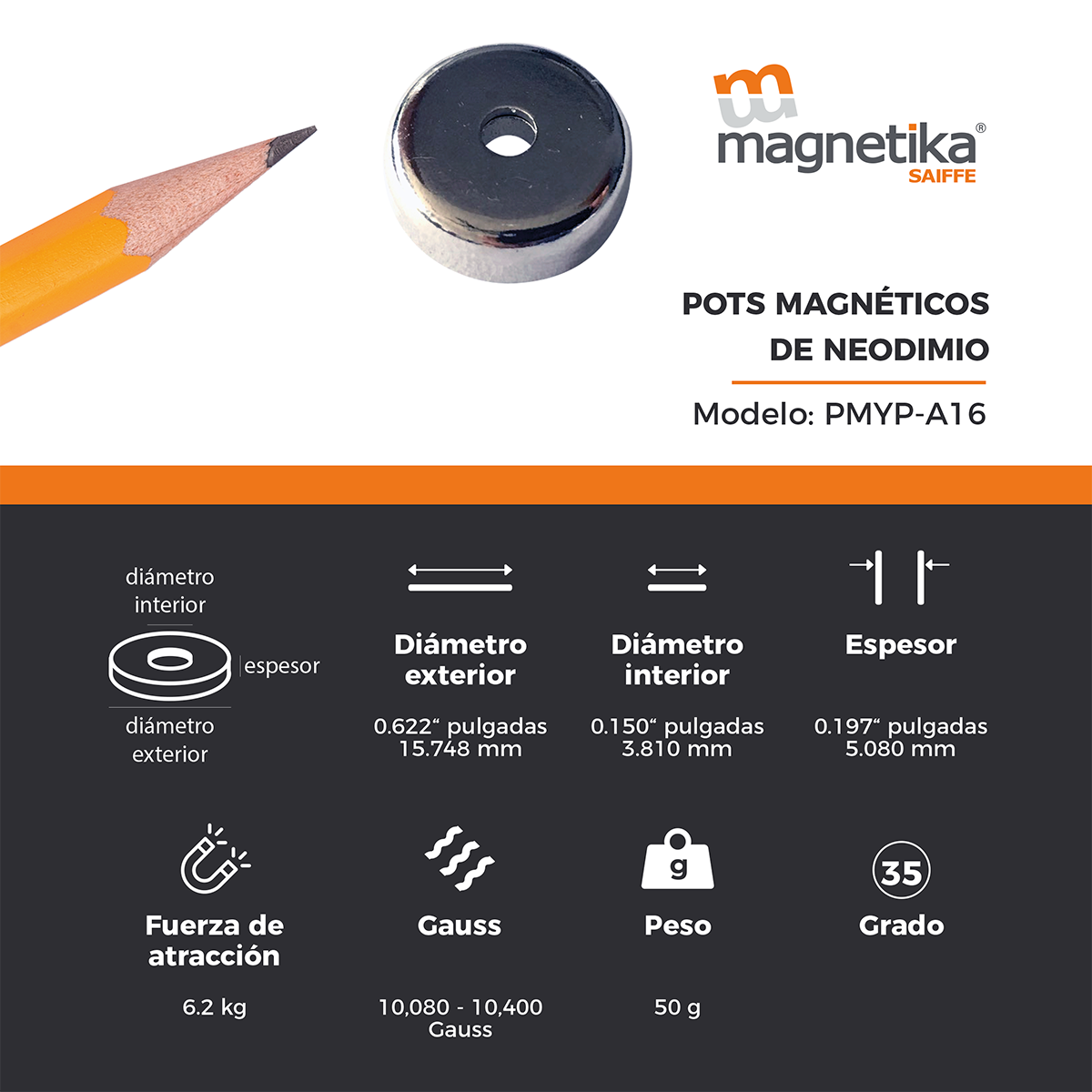 Pod Magnetico Con Iman De Neodimio 16mm x 5mm
