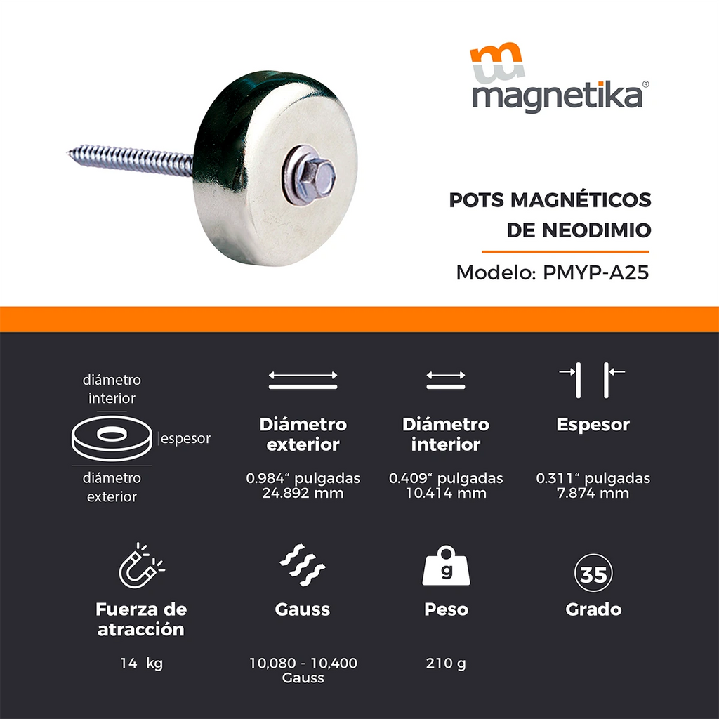 Pod Magnético con Imán de Neodimio 25mm x 8mm