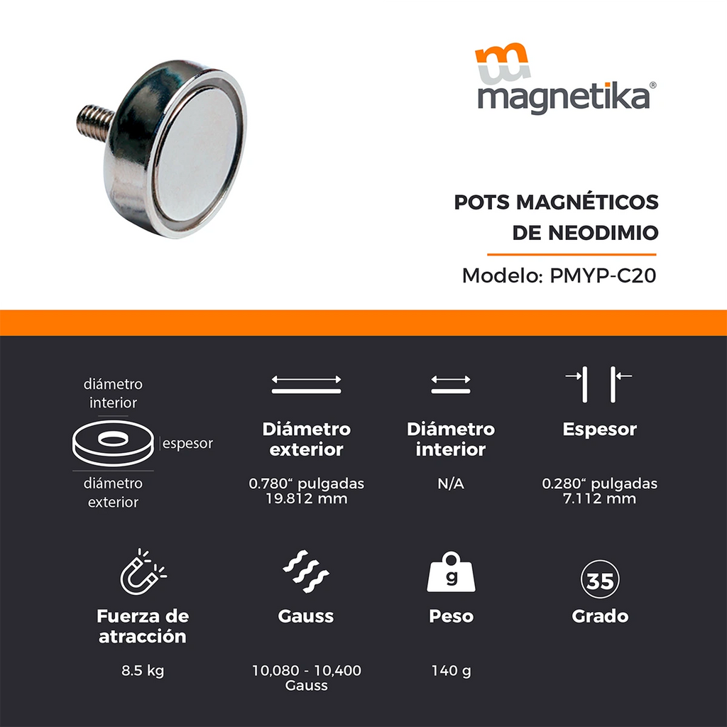 Pod Magnético con Imán de Neodimio 20mm x 7mm