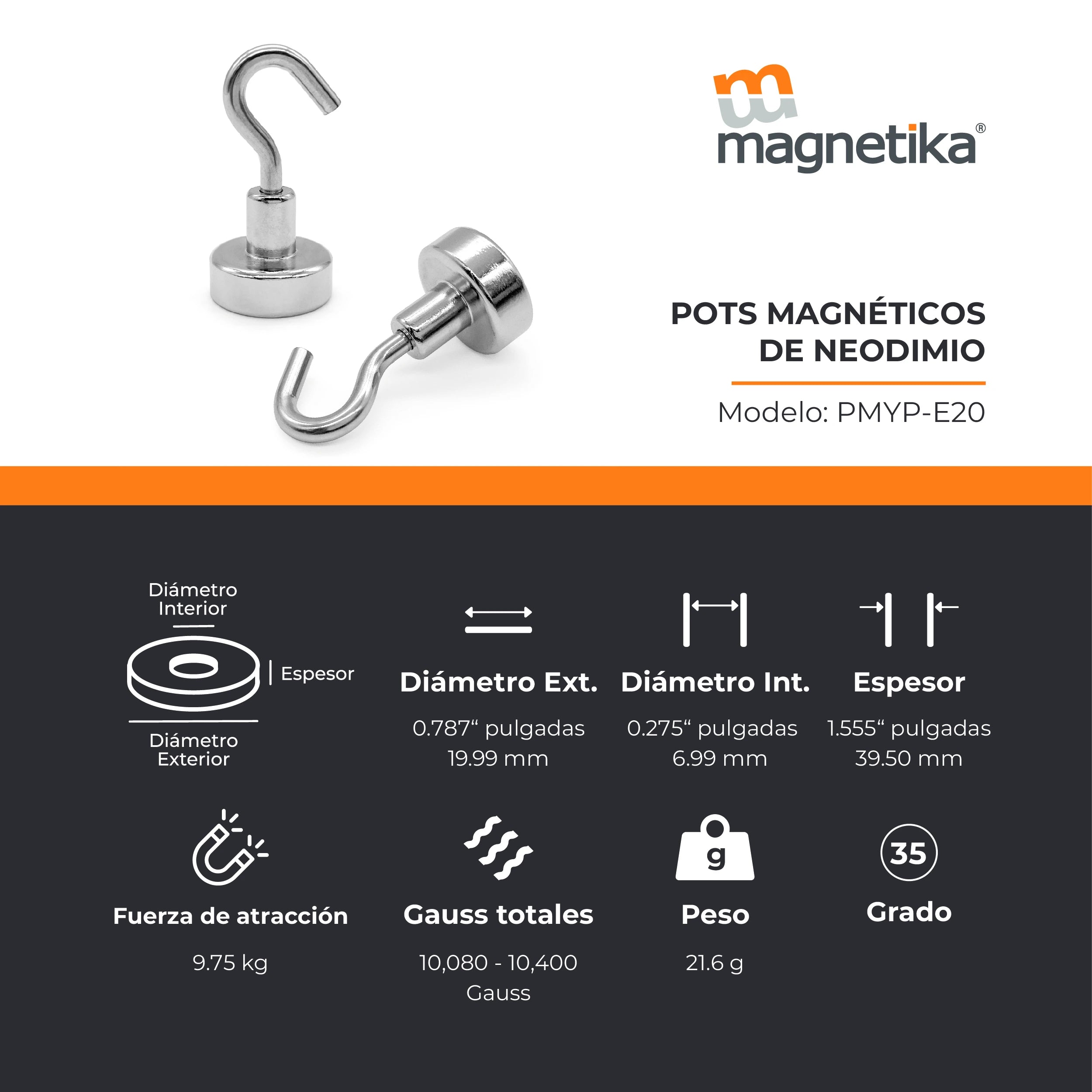 Pod Magnético con Imán de Neodimio 20mm x 4mm