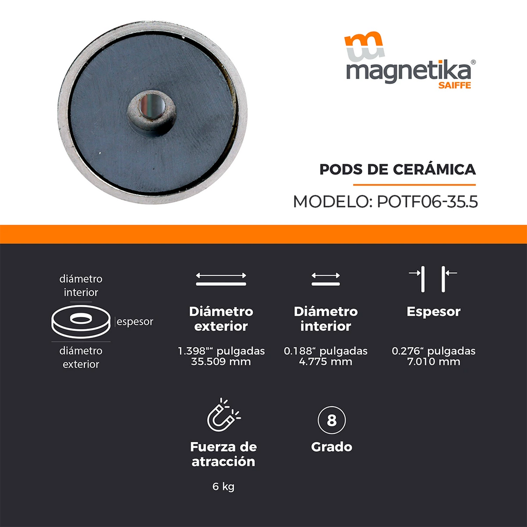 Pod Imán de Ferrita con Charola 35.5 mm