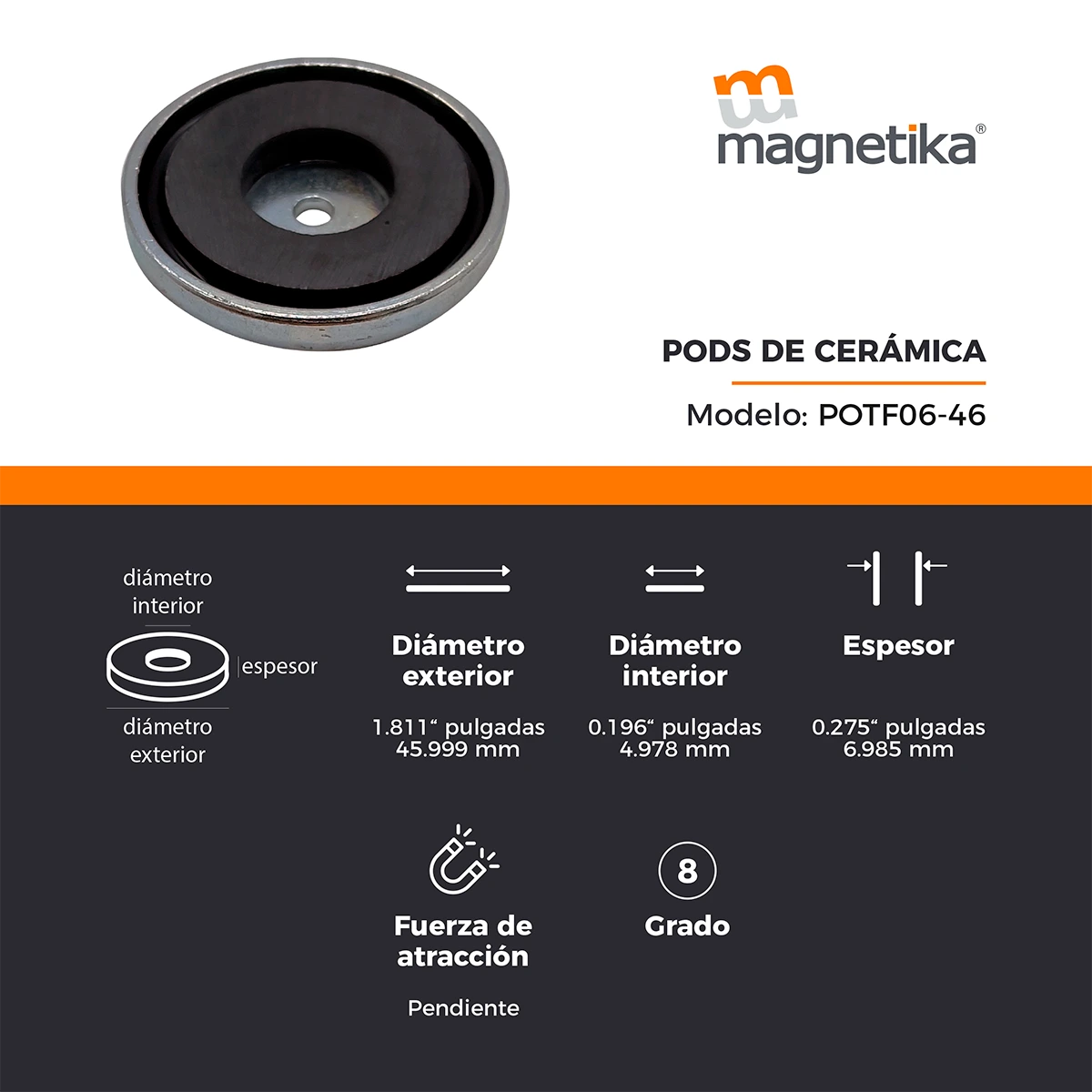 Pod Imán de Ferrita con Charola 46 mm