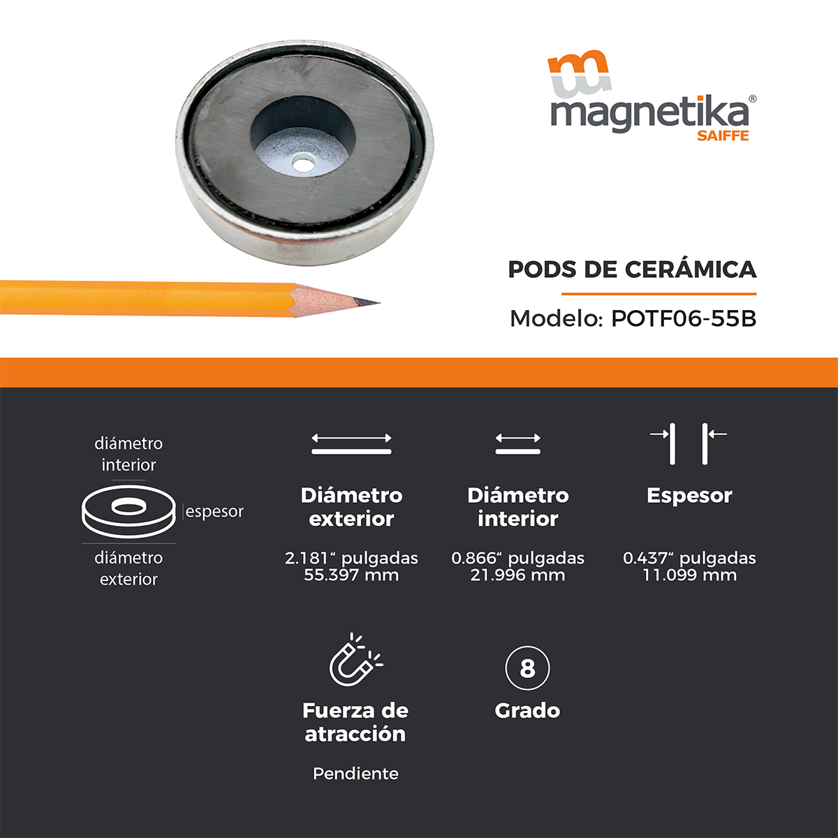 Pod Iman De Ferrita Con Charola 55mm