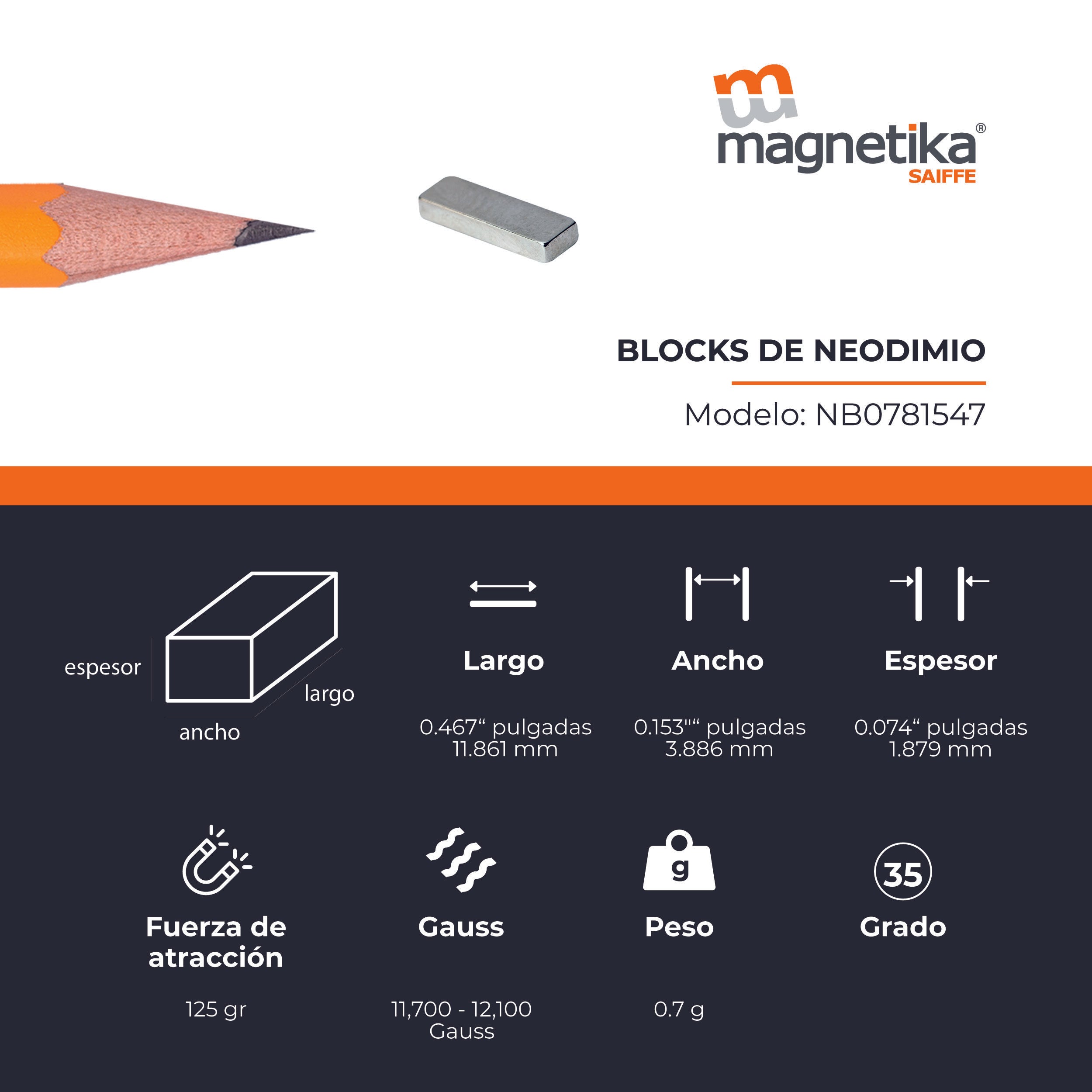 Iman De Neodimio Block 0.467" X 0.153" X 0.153"