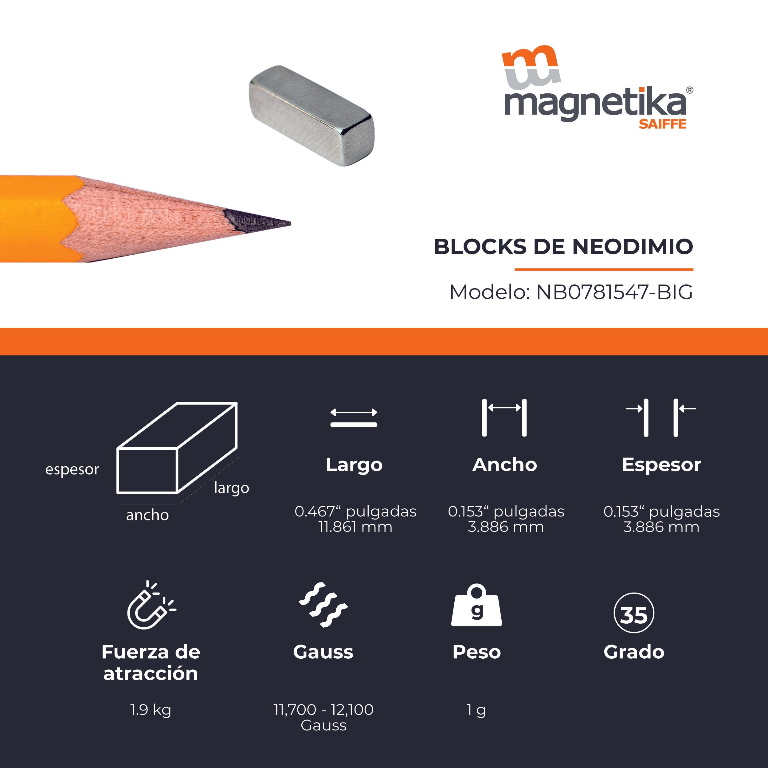 Iman De Neodimio Block 0.467" X 0.153" X 0.074"