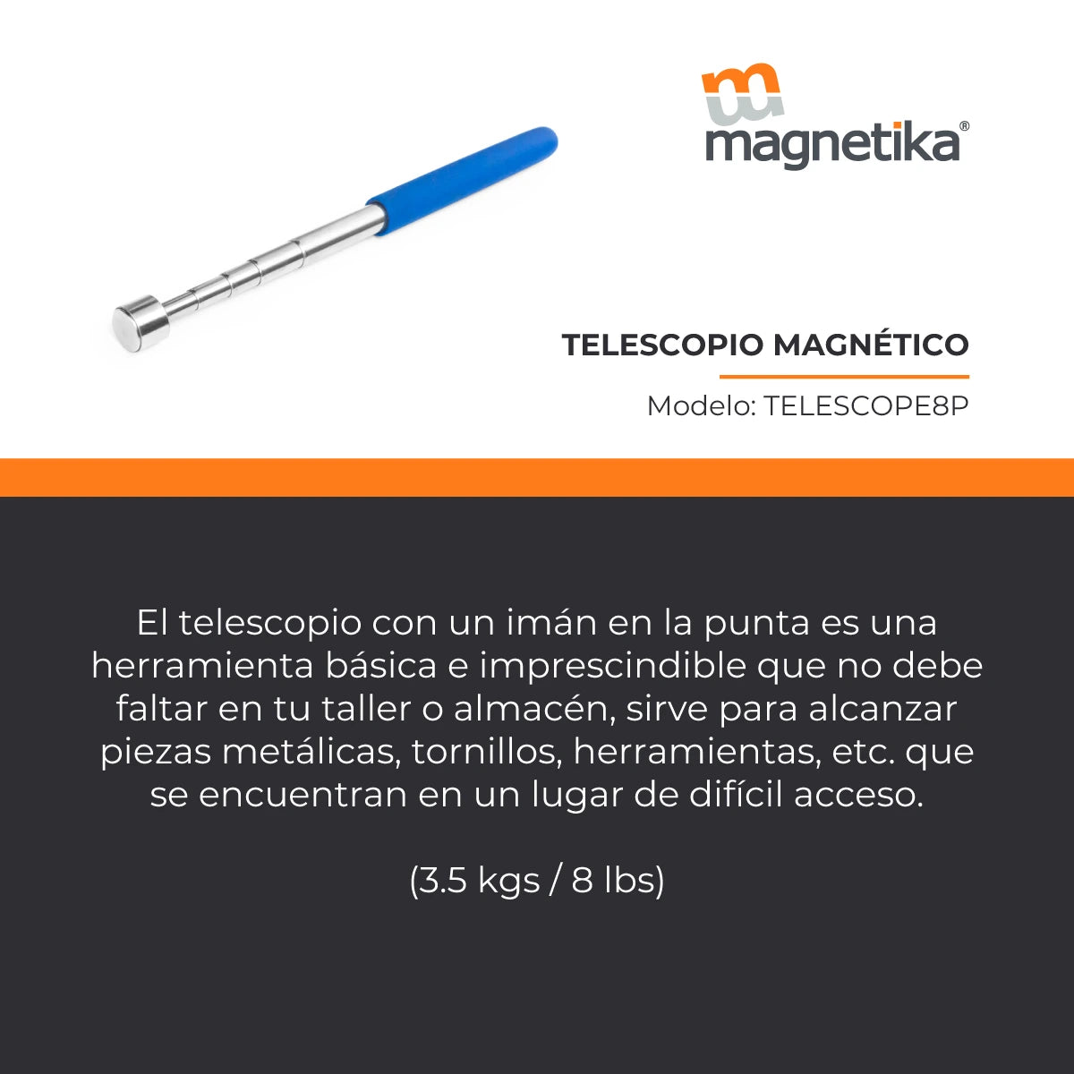 Telescopio Magnético 8 lb para Recuperación de Piezas