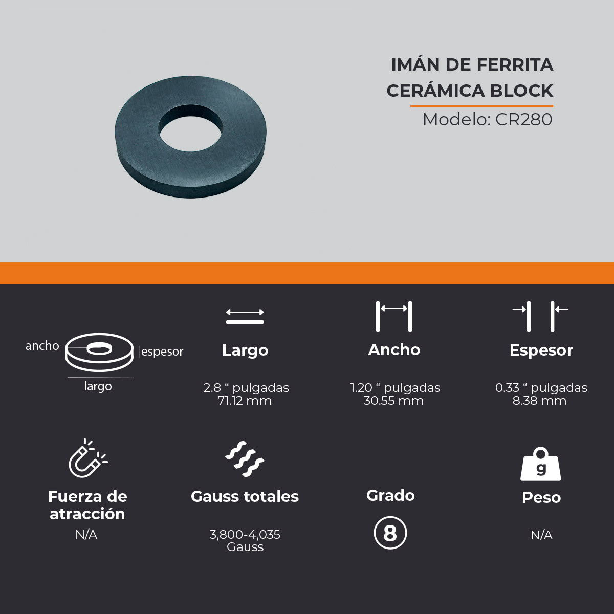 Iman De Ferrita Ceramica Anillo 2.8" x 0.33"